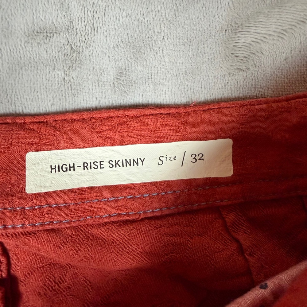 Anthropologie Pilcro High Rise Skinny Pants Rust Orange Floral Jacquard Size 32 - Picture 7 of 10